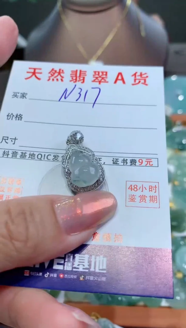【闪购商品】翡翠颈饰银S925镶嵌天然翡翠A货挂件