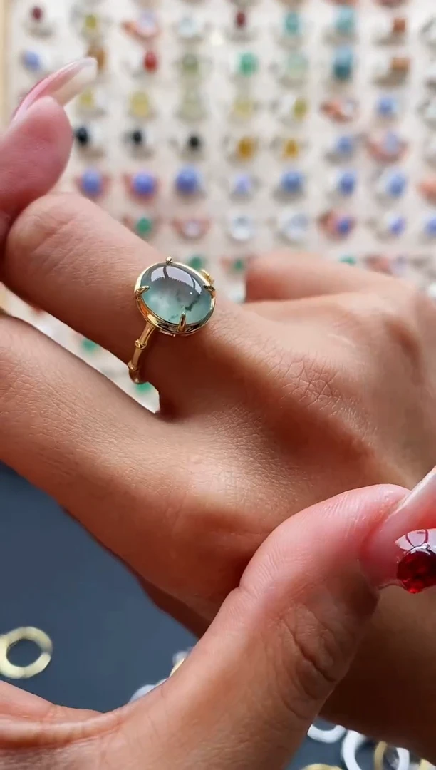 【闪购商品】翡翠戒指银S925镶嵌缅甸天然A货翡翠111 9+6