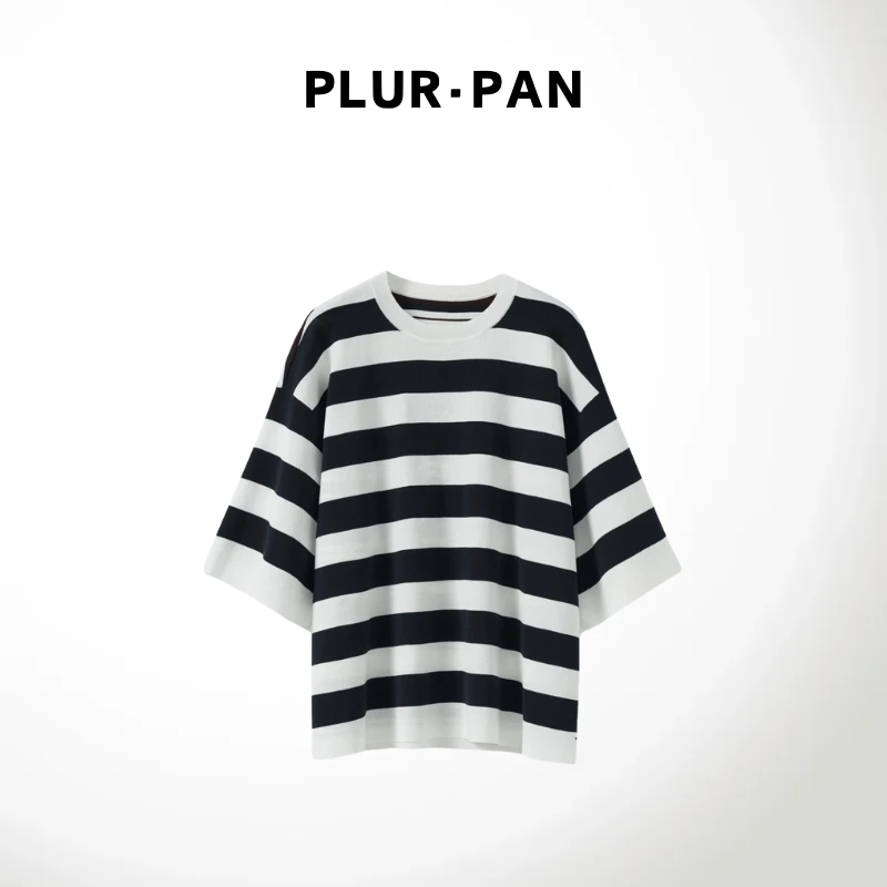 PLUR·PAN设计感条纹圆领常规款撞色气质针织衫