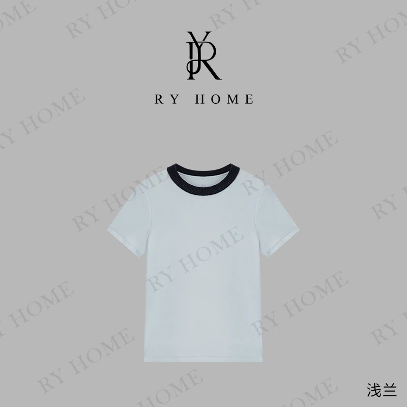 【容雨RYHOME】绵羊毛＋撞色领口短袖T恤251T1854