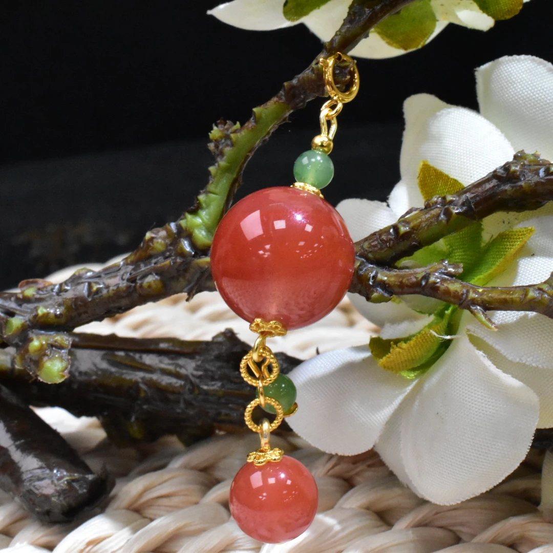 SJ【一九珠宝】S925银南红保山冰粉单珠吊坠-卡13mm  YJ2696