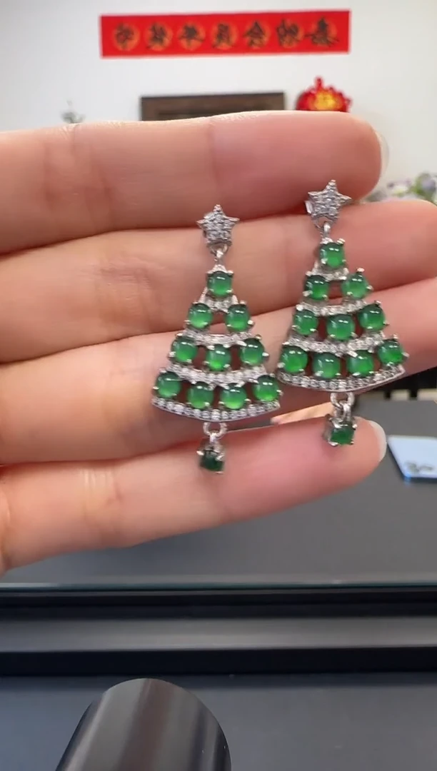 【闪购商品】翡翠耳饰银S925镶嵌没有鉴赏期