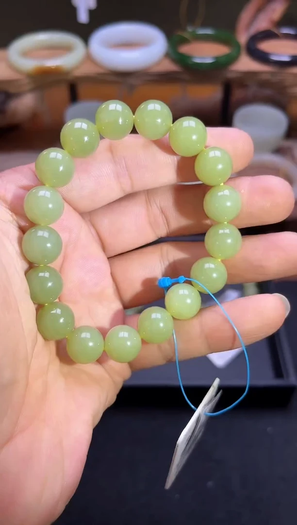 未镶嵌手串和田玉卡12 若羌黄口圆珠多样性发一