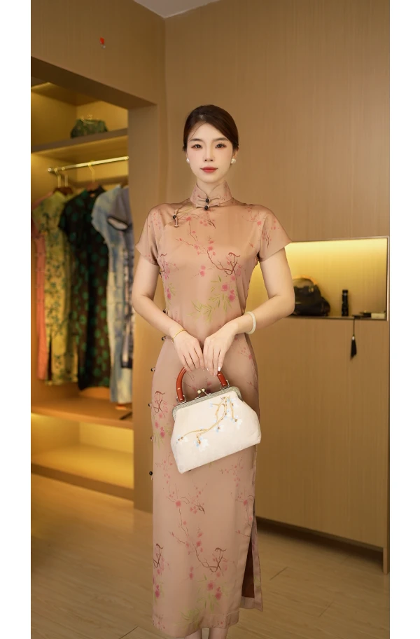 香雪海 古法全开襟气质文艺国风复古优雅长款旗袍