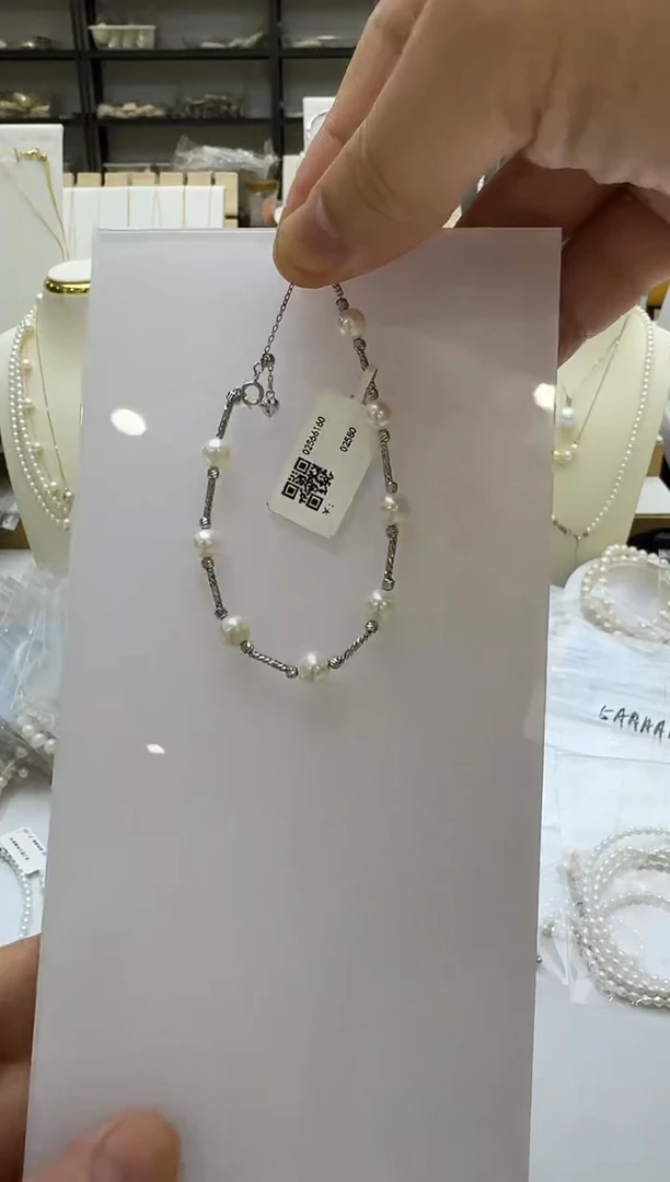 淡水珍珠手链银S925镶嵌7mm 无核-满天星8颗