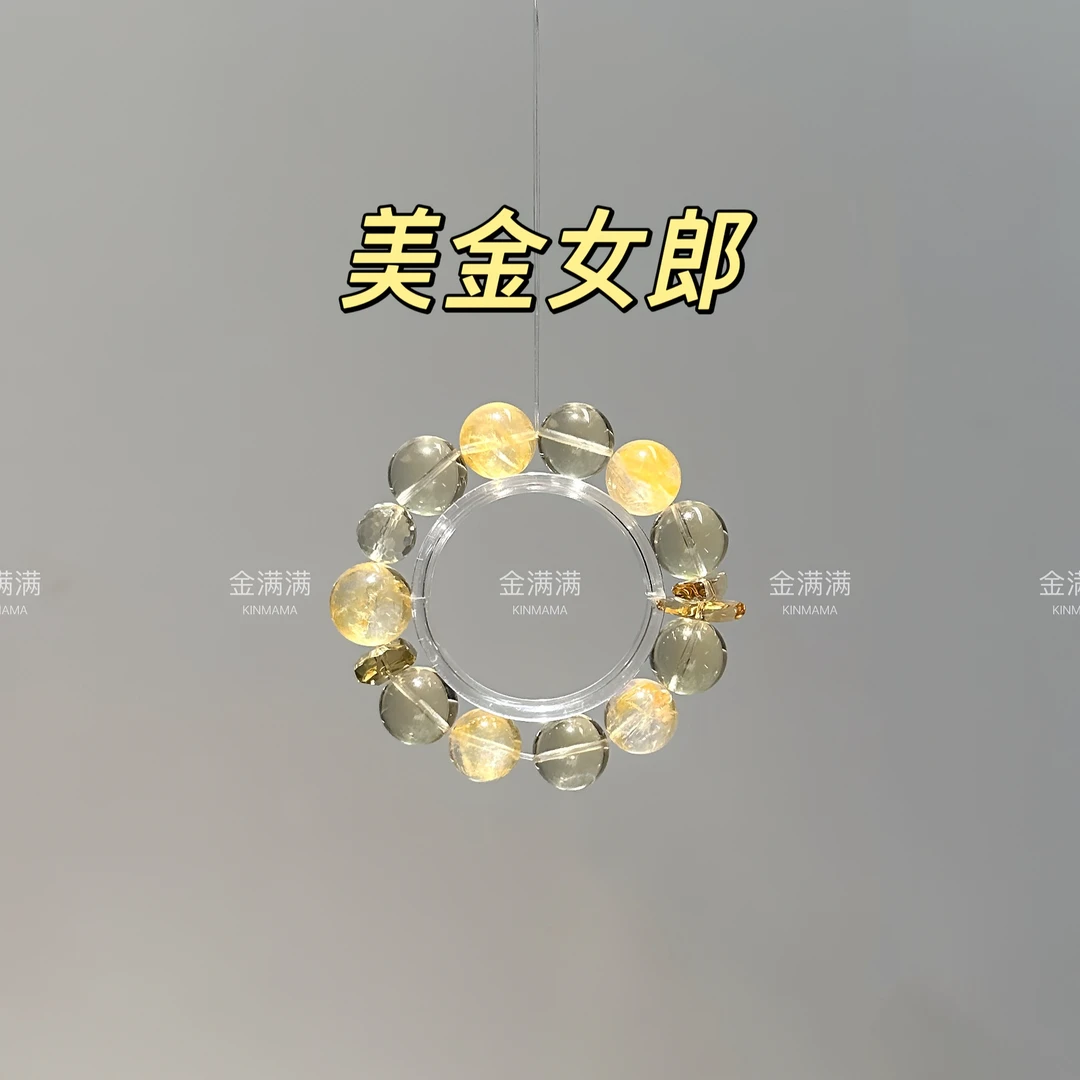 【黄金女郎】天然水晶黄水晶/黄胶花手串15-16M B574