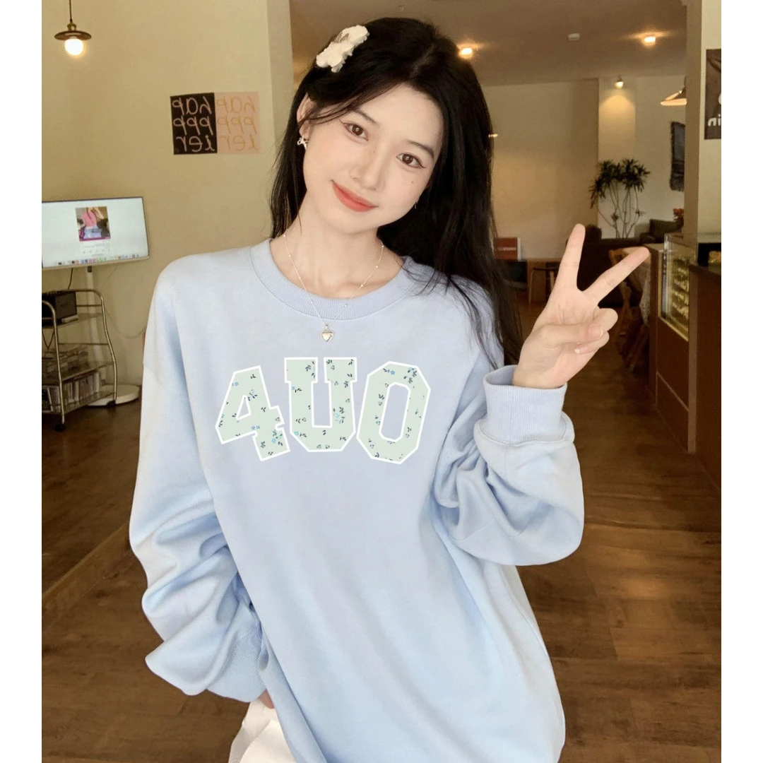 连帽卫衣宽松加绒加厚圆领慵懒风学生长袖设计感秋冬韩版时尚女士