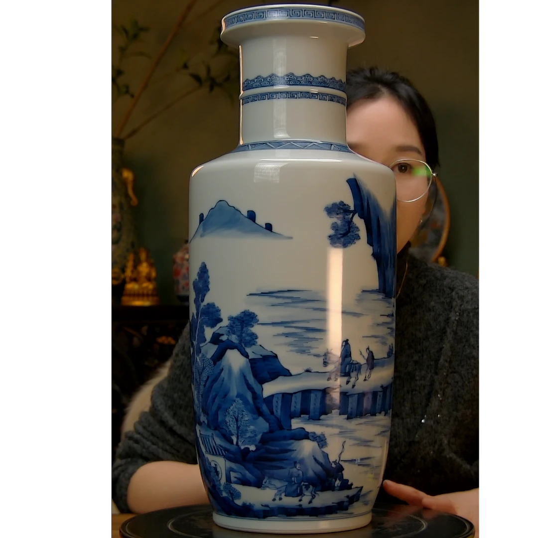 清 青花山水通景纹棒槌瓶