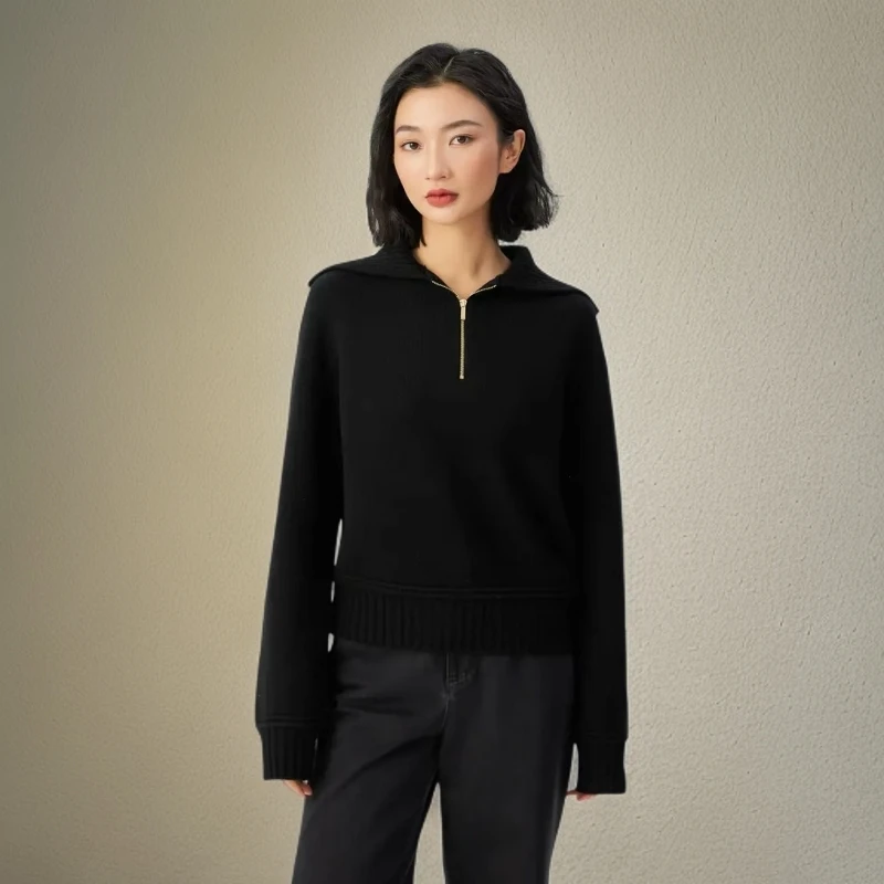 GIRDEAR/哥弟新款冬季宽松长袖针织红色简约绵羊翻领毛衣1399674