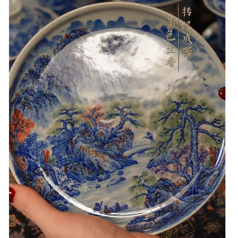 惜之悟造/青花山水重工壶承茶盘