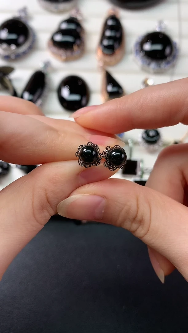 翡翠18K金镶嵌耳饰D87|1180