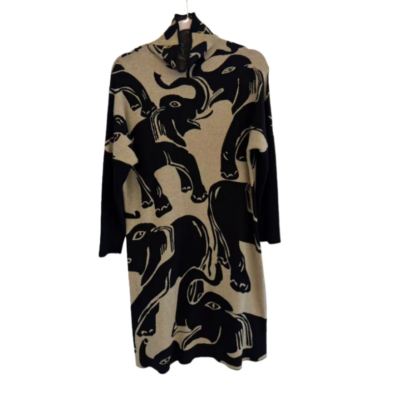 连衣裙长袖时尚印花圆领秋冬