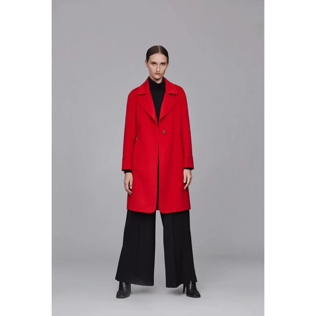100%纯羊绒中款大衣时尚过年喜庆款【红色】