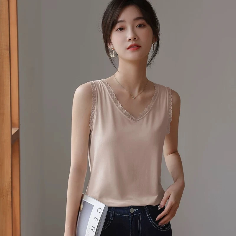 606#显瘦修身型短款背心春夏莫代尔蕾丝花边通勤显瘦背心百搭