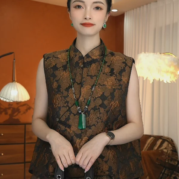 【简韵】提花老钱风马甲上衣