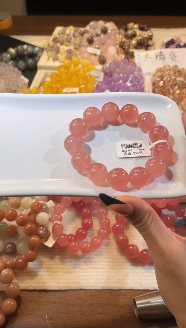 合成欧泊未镶嵌手串多样性发一草莓晶16mm