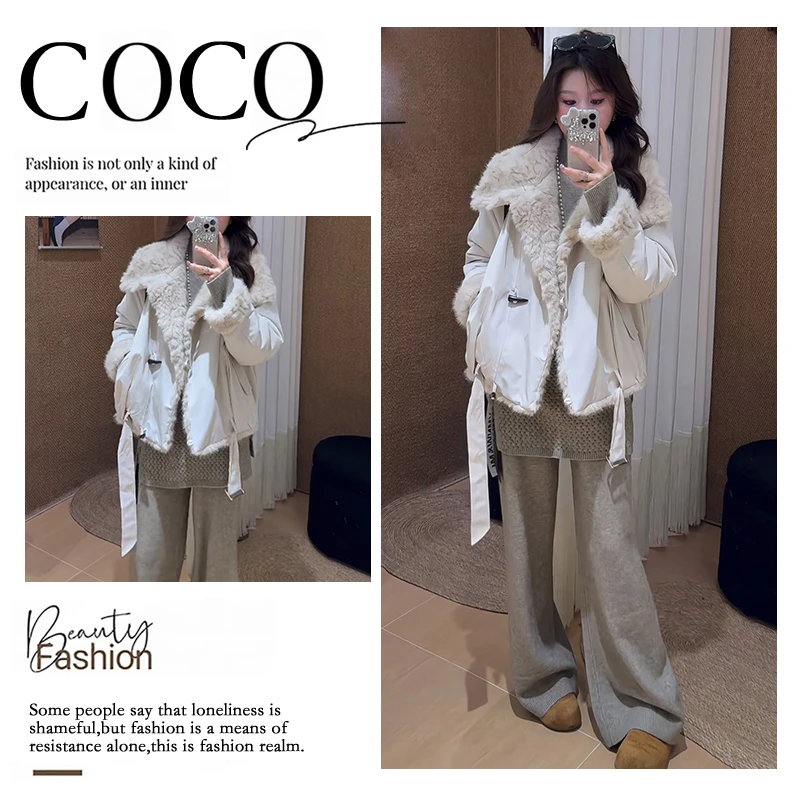 秋冬季穿搭2025新款大码韩系洋气外套显瘦针织衫毛衣休闲裤三件套