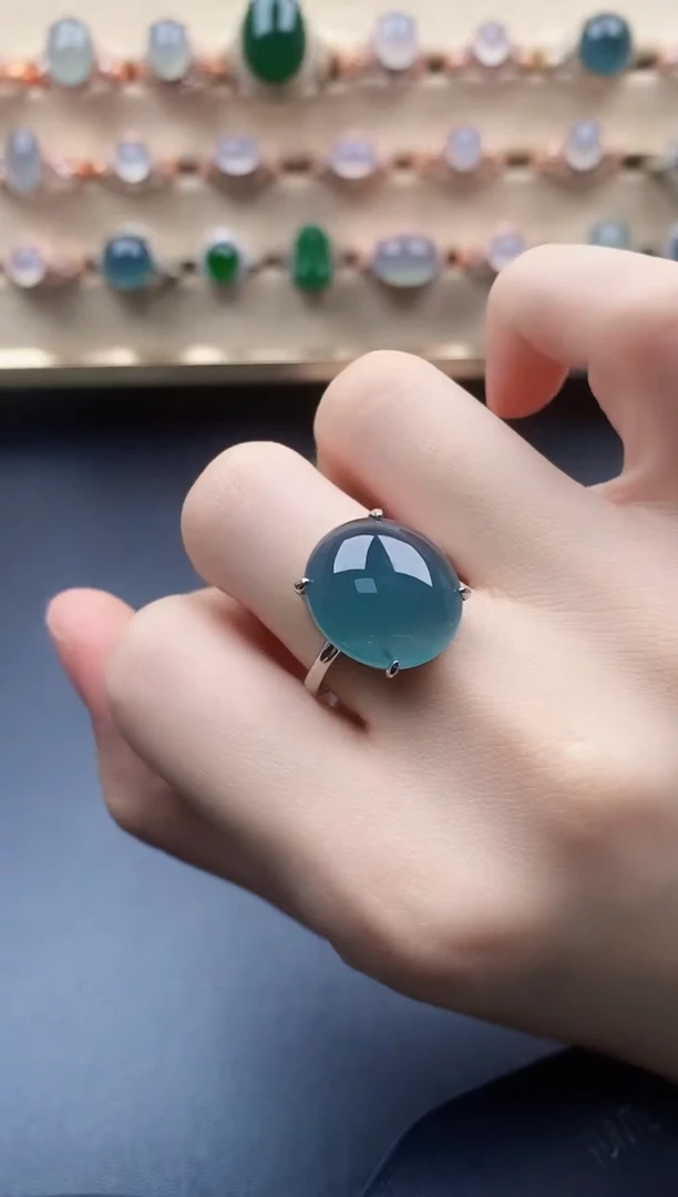 翡翠戒指银S925镶嵌一物一证一礼盒