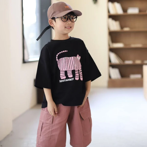 2025春季新款男女童时尚休闲七分裤男女童夏季新款粉色工装裤