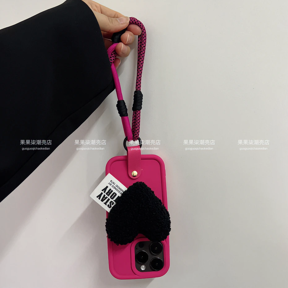 【小羊咩咩专属】高级感酷辣配色爱心支架iPhone16promax手壳苹果15