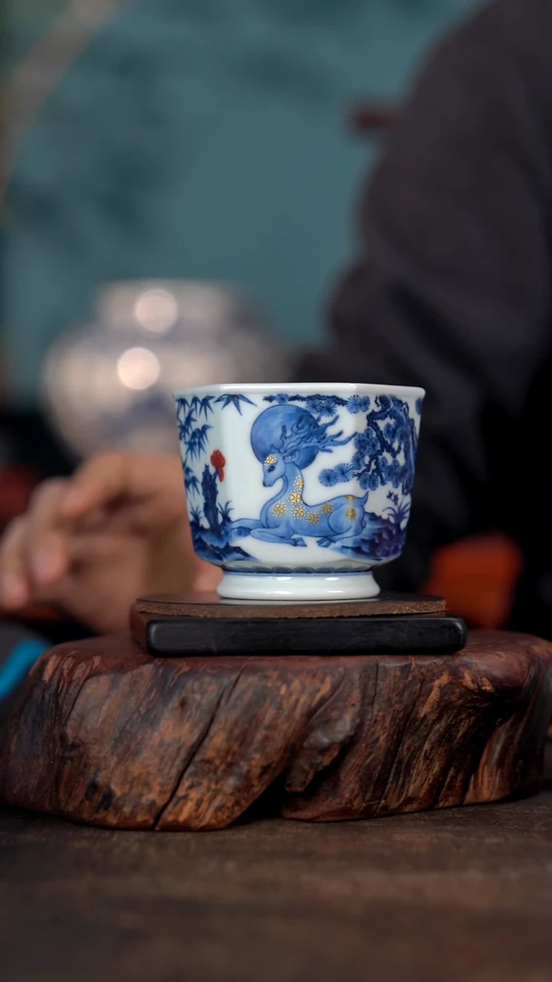 阳春白雪松竹梅九色鹿六方杯