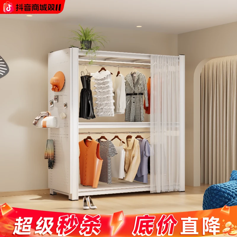 开放式衣架卧室收纳柜简易组装衣帽架落地置物架货架衣柜出租房用