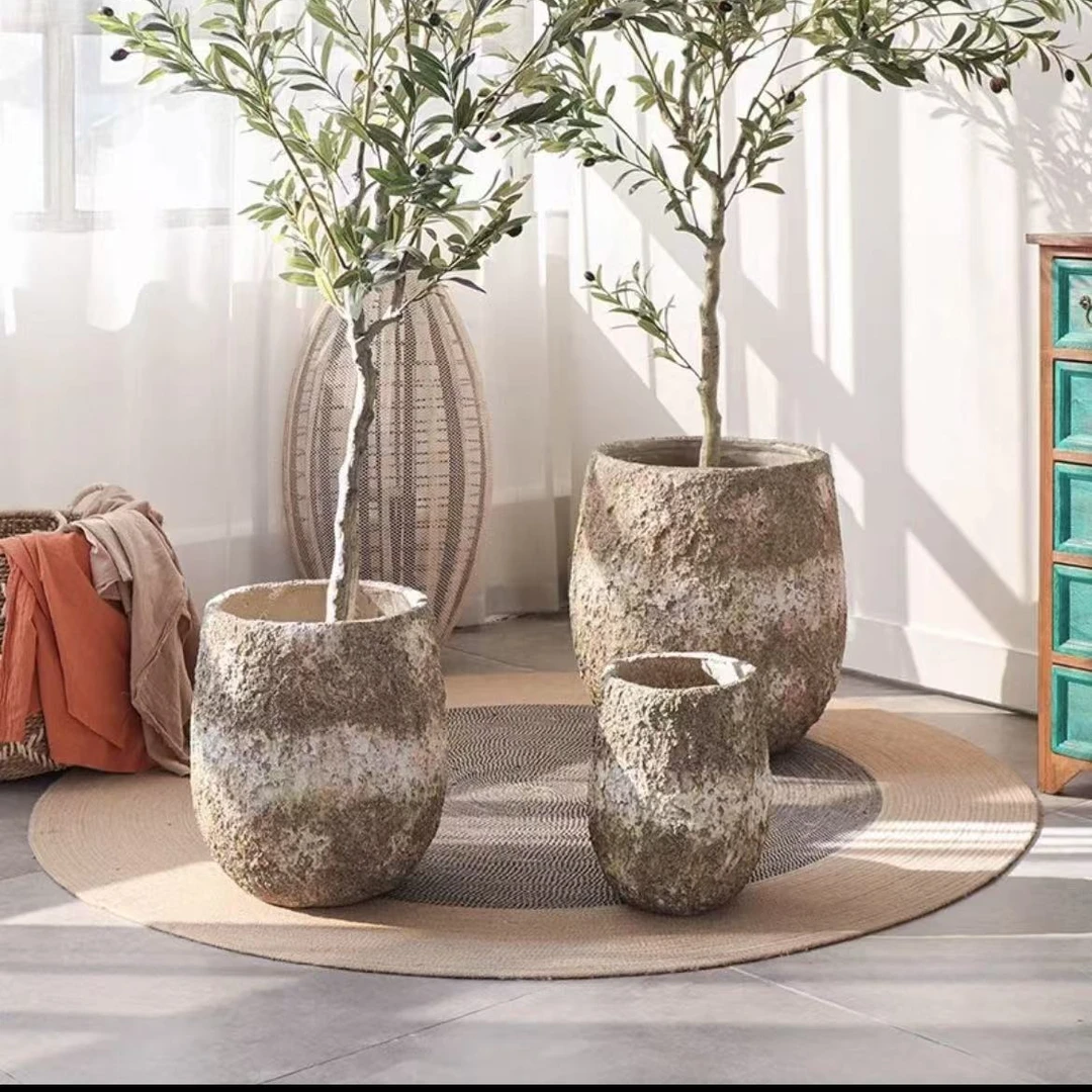 镁泥花盆落地复古艺术客厅后花园商场大号口径绿植物盆栽