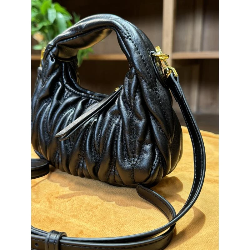 HIRMRIS手工真皮包551056 手提褶皱缪黑色