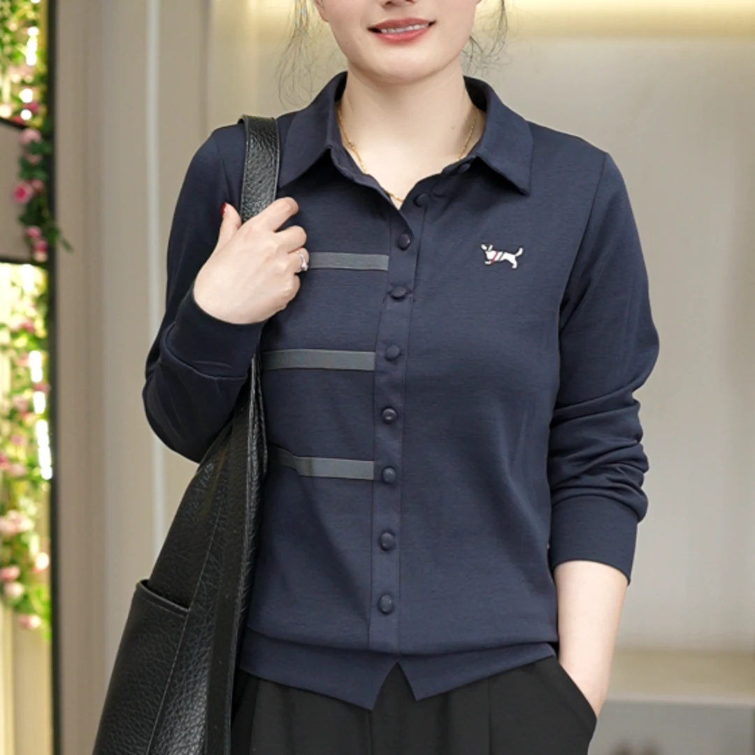 2025春季显瘦常规薄款常规修身型女装衬衫极简风POLO领