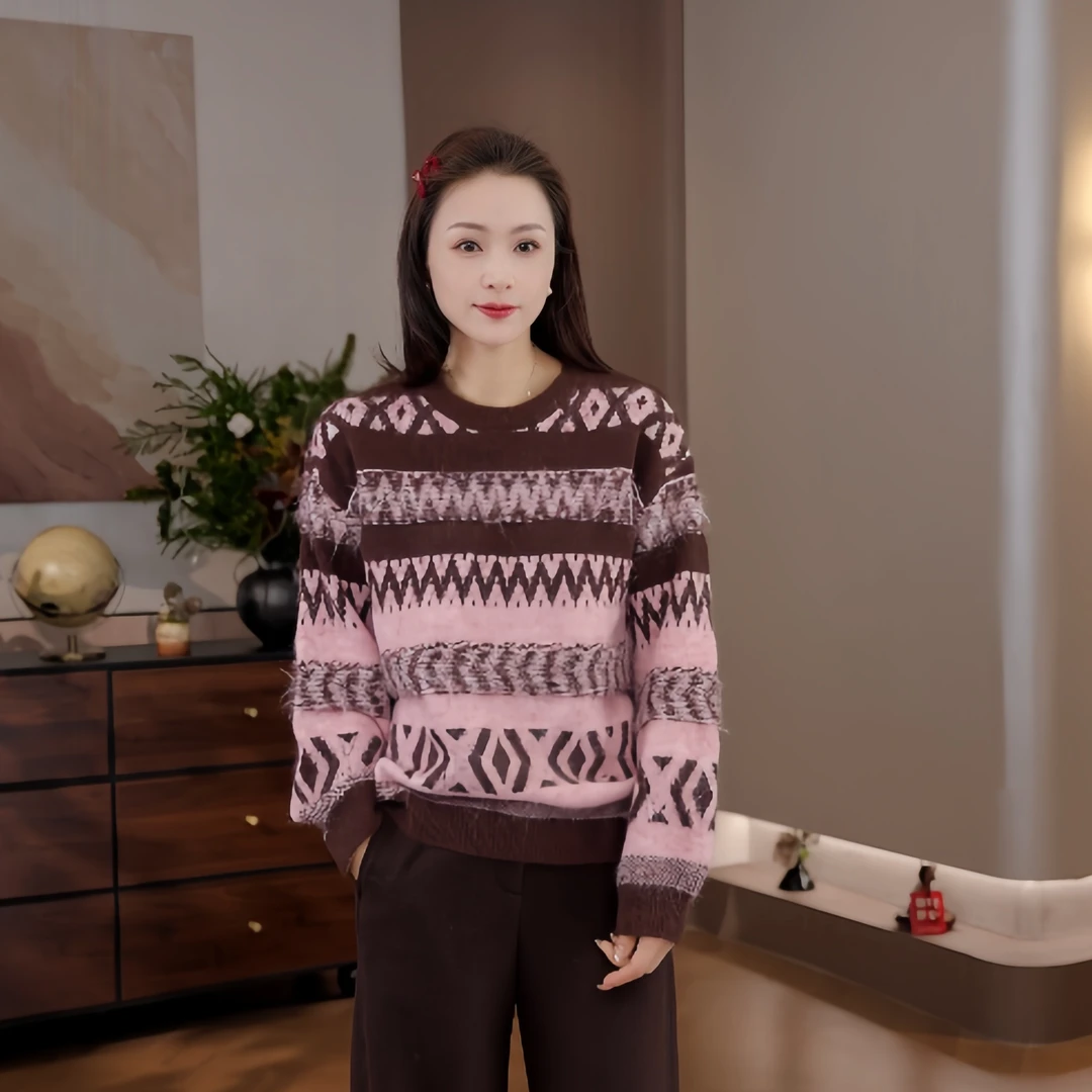 豆豆11【规则条纹毛衣】羊毛冬季保暖时尚百搭针织上衣女-227725DM