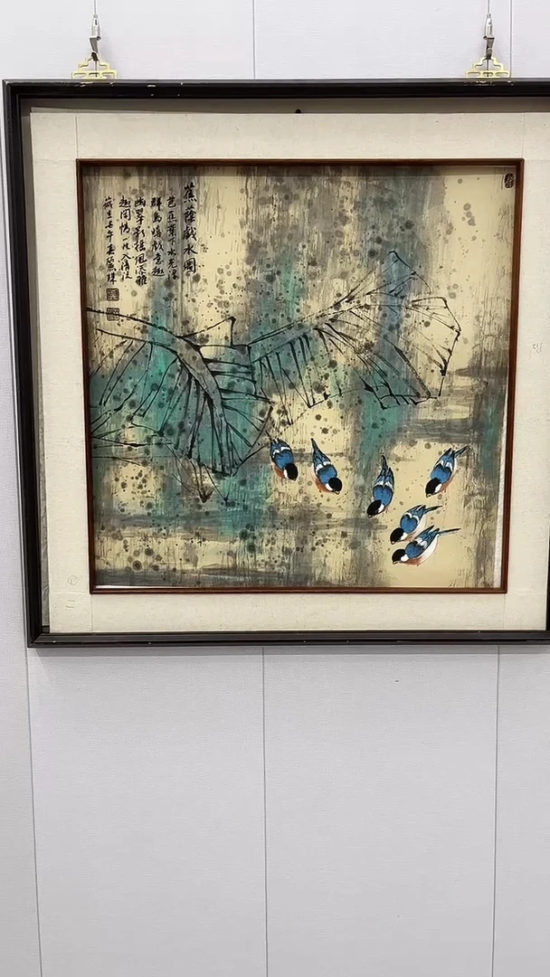 国画吴丽珠-4平尺-花鸟-带花鸟书-带相框