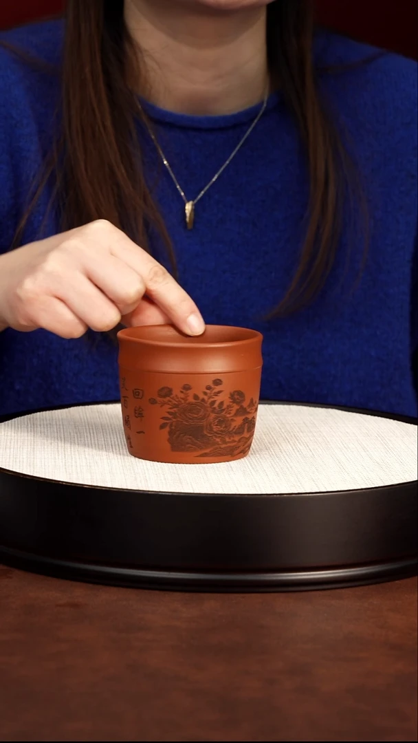 紫砂茶案宜兴紫砂朱泥主人杯