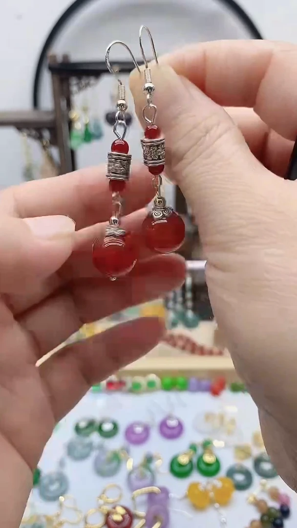 银S925镶嵌南红玛瑙耳饰235