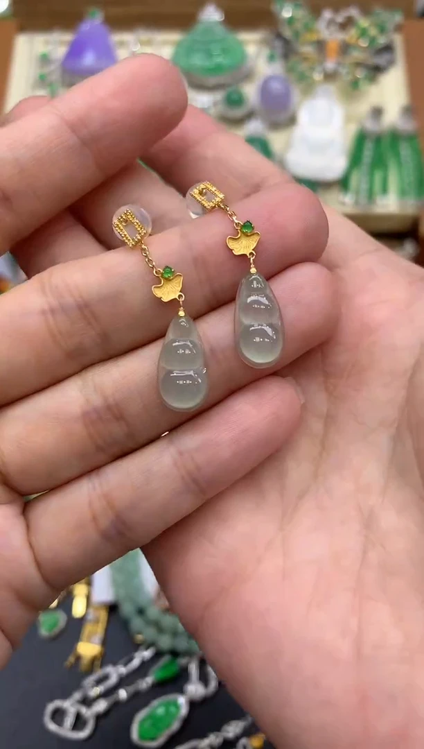 翡翠18K金镶嵌耳饰169-中国好珍宝