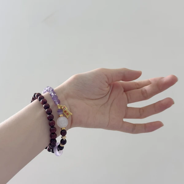 小叶紫檀檀影幽紫双圈手串7mm-ZH794（带礼盒）