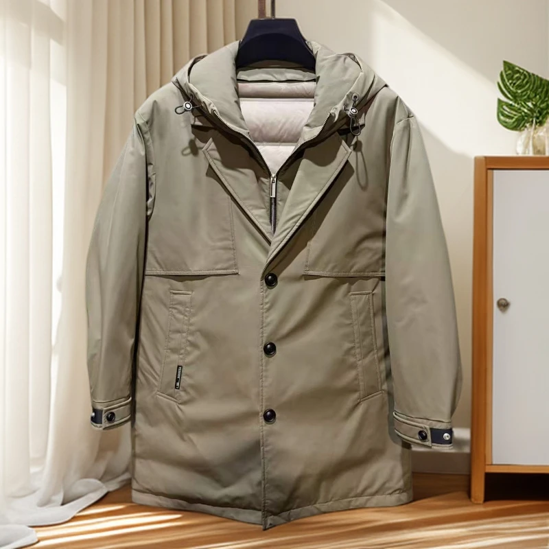 2025新款男士假两件宽松商务休闲时尚潮流中长款羽绒服外套男款