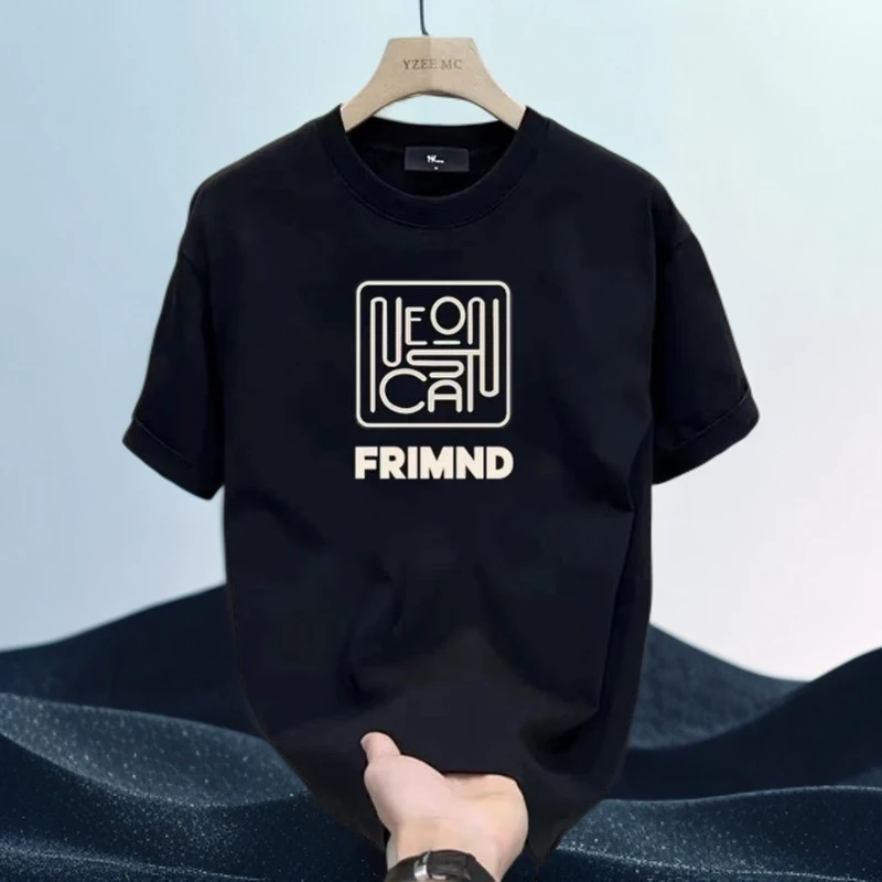 夏季黑色短袖t恤男上衣纯棉宽松痞帅轻奢男装休闲百搭高级感男装