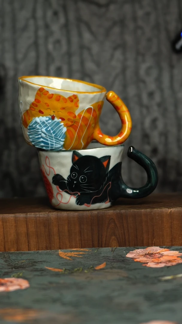 杯釉下彩手工手绘同款陶器
