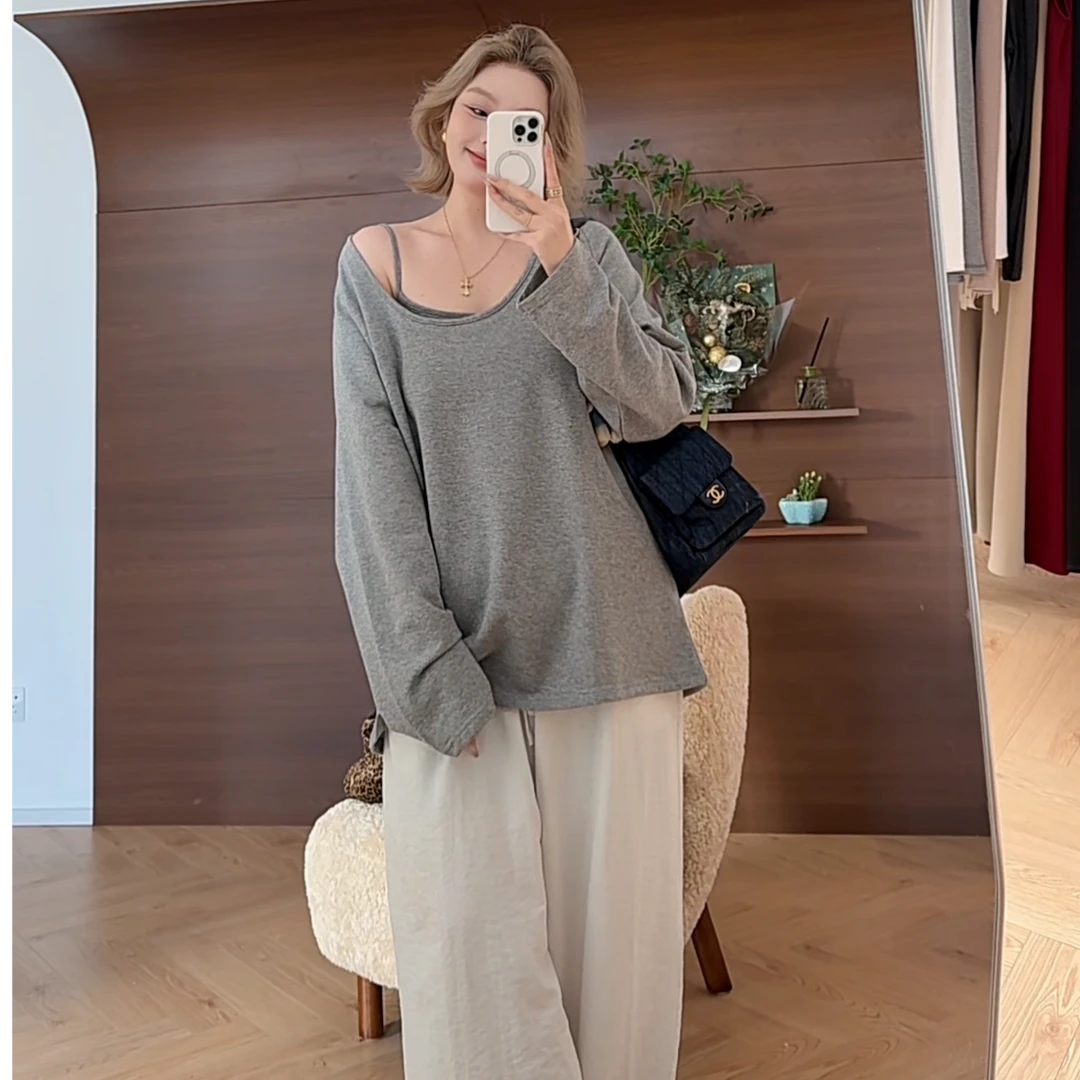 【瘦瘦】晚时光-春秋三色大U领插肩袖薄款宽松显瘦长袖打底S01234