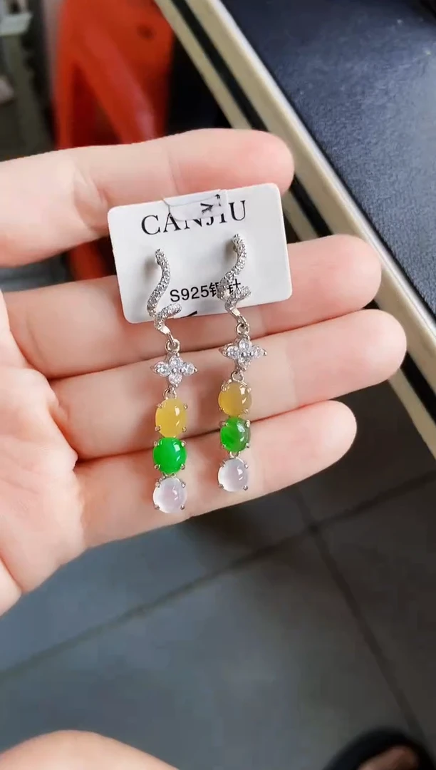 翡翠银S925镶嵌耳饰213489