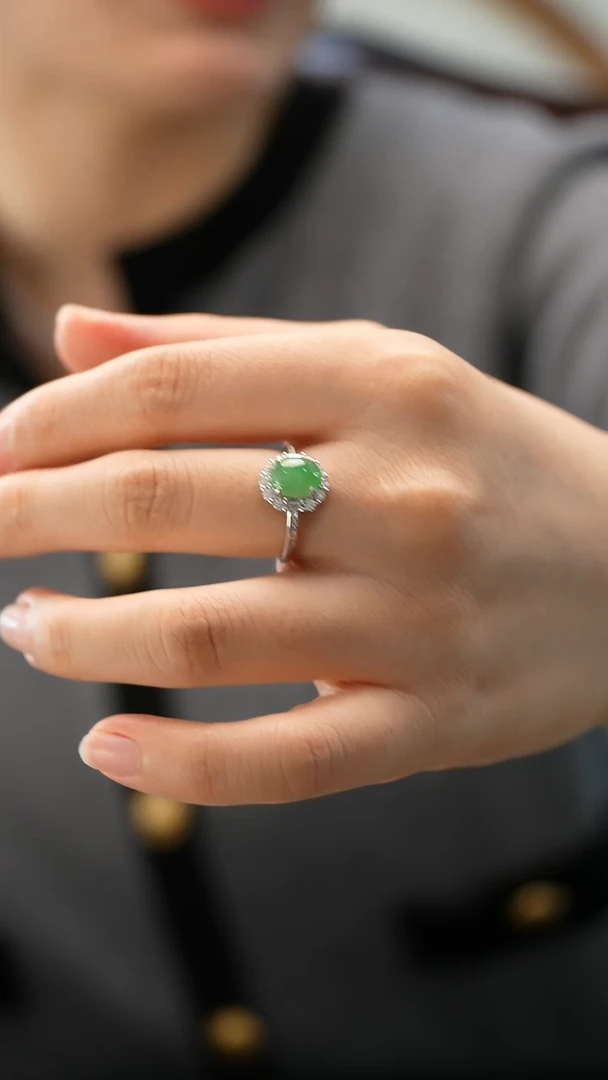 银S925镶嵌戒指翡翠蛋面戒指