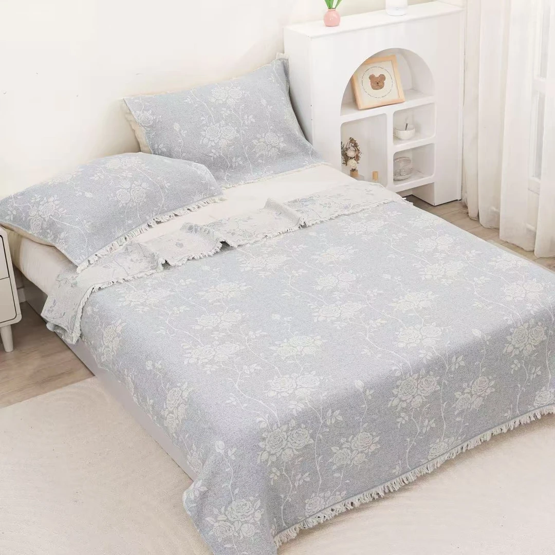 【直播专享】罗布麻柔软流苏盖毯150*200-蓝色玫瑰