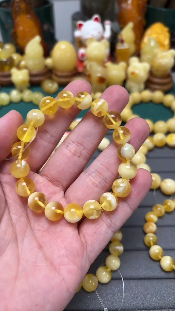 手串蜜蜡未镶嵌p48俄料金白妖孽单圈 11.58克 10mm
