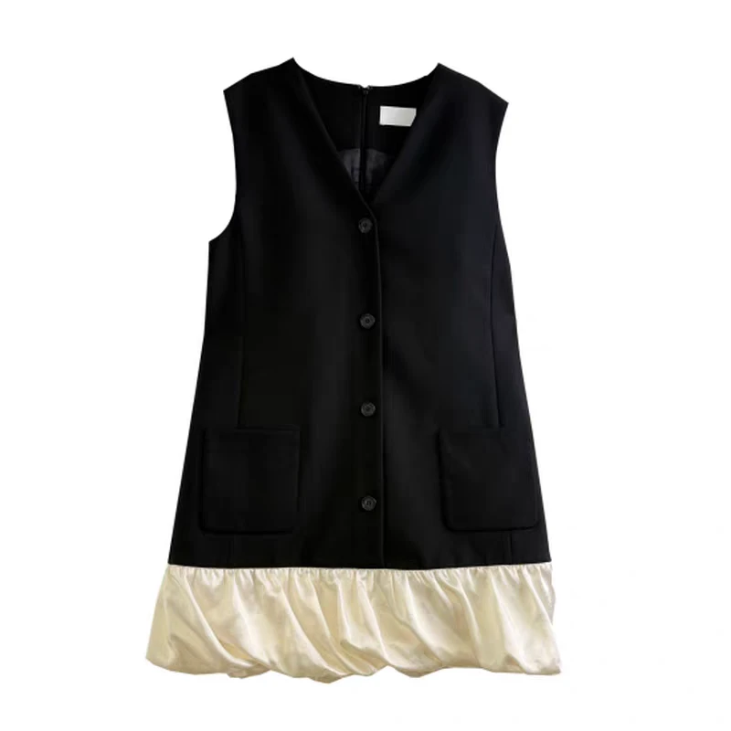 Vena label   25秋季新背心裙无袖拼接休闲显瘦气质连衣裙