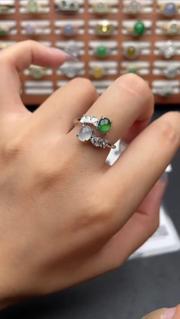 翡翠戒指银S925镶嵌一物一证一礼盒