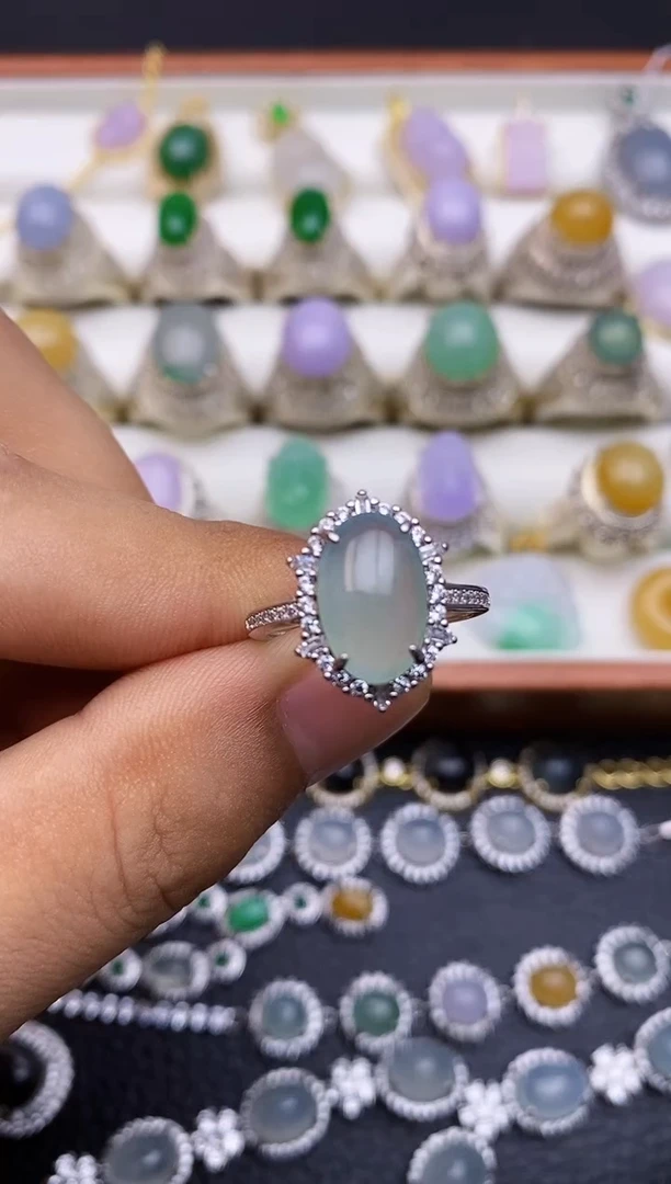 翡翠戒指银S925镶嵌/0058