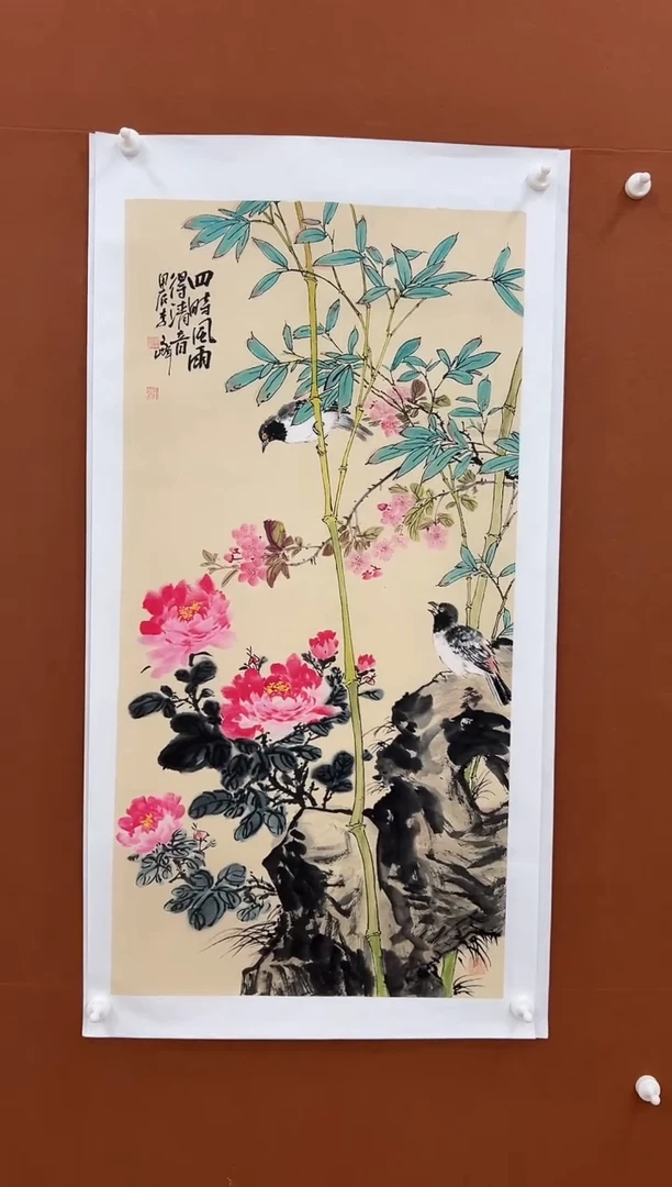 国画李文峰三尺整张没骨花鸟