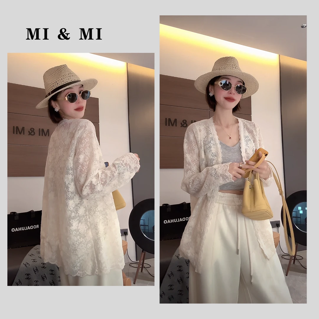 MI & MI 雪兔子开衫春款新款镂空宽松显瘦V领  2502-LL02