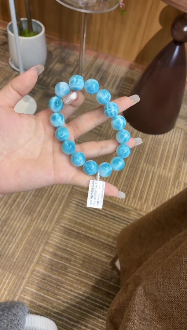 未镶嵌针钠钙石（海纹石）手串多米尼加海纹石14m+