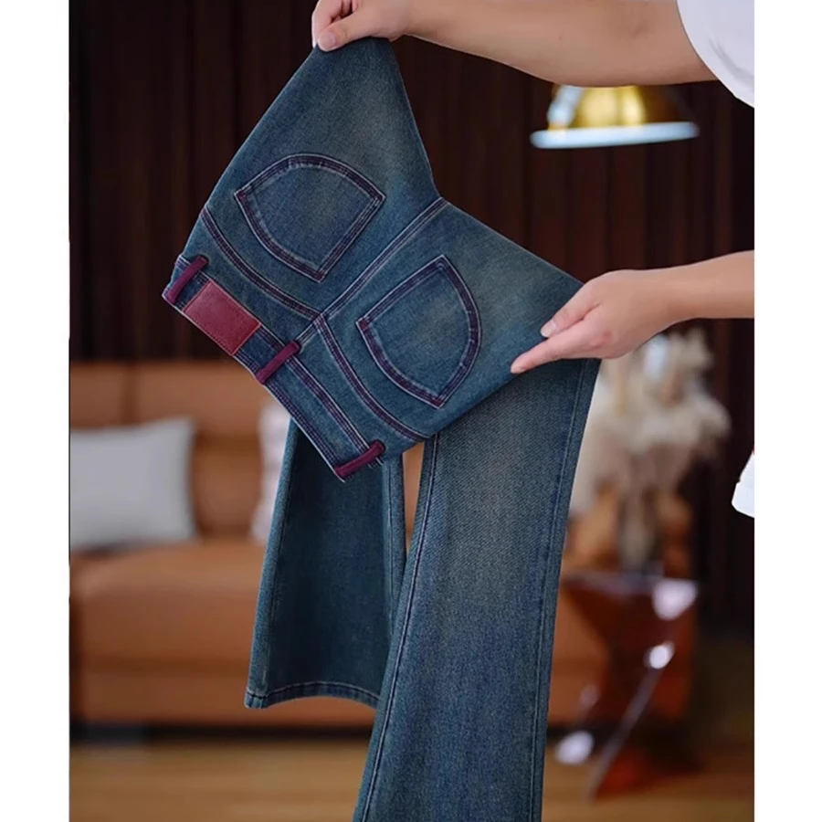 小个子微喇牛仔裤女2025新款春秋季窄版高腰复古弹力显瘦百搭长裤